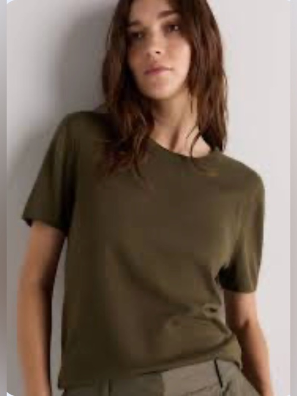 Quince-Olive Green-Short Sleeve-Cashmere Blend-T-Shirt-M